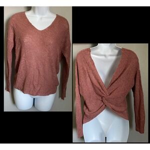 Twist Knot Back Knit Sweater Pink Blush Long Sleeve Pullover‎ Womens Size Small
